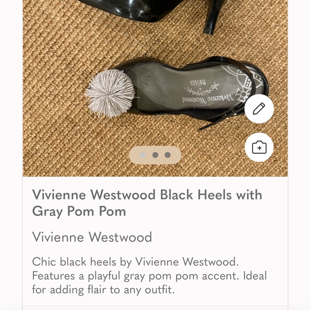 Vivienne Westwood Black Heels with Gray Pom Pom